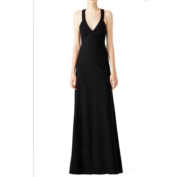 Derek Lam Women's Black Plunge Sleeveless Matte Jersey V-Neck Gown Dress Size 0 - Picture 1 of 14